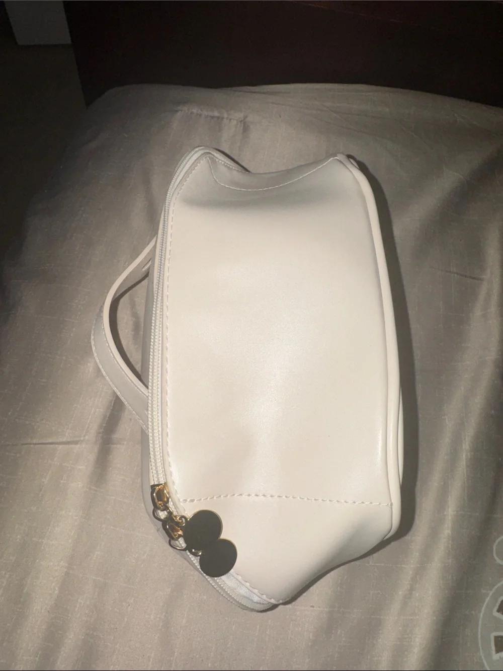 Cream Faux-Leather Wristlet Cosmetic Case